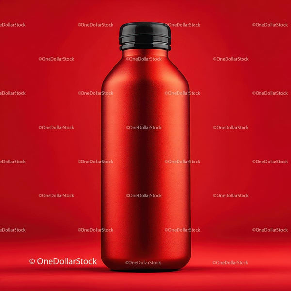 Vibrant Red Metal Bottle on Bold Red Background JPG Mockup Image