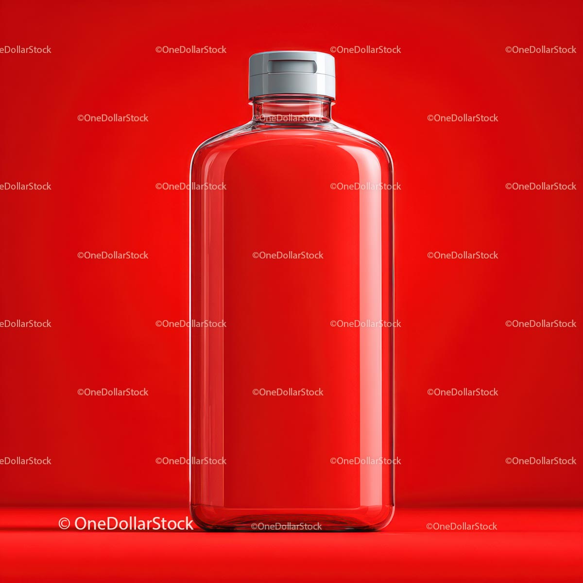 Clear Glass Bottle on a Vibrant Red Background
