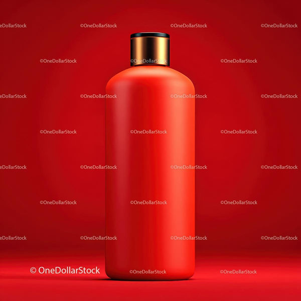 Luxurious Red Cosmetic Bottle with Golden Cap JPG Mockup Image