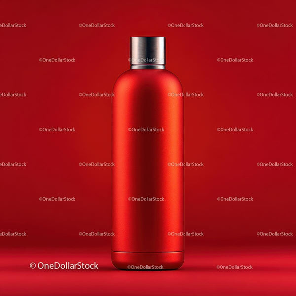 Vibrant Red Bottle on Bold Red Background JPG Mockup Image