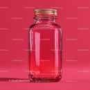 Transparent Glass Bottle on Red Background