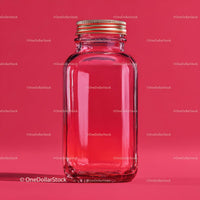 Red Bottle with Minimalist Design Against Bold Background