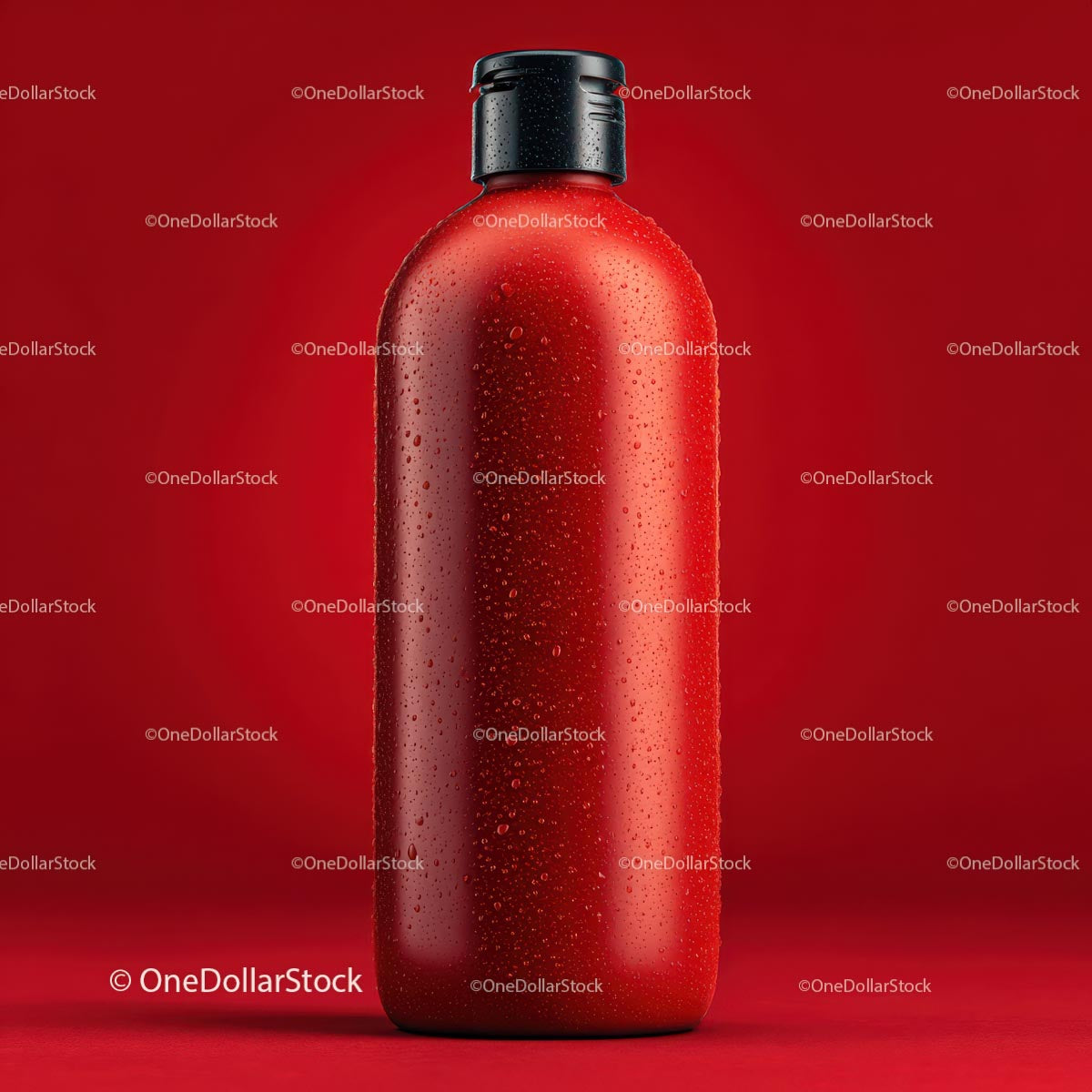 Red Bottle with Minimalist Design Against Bold Background