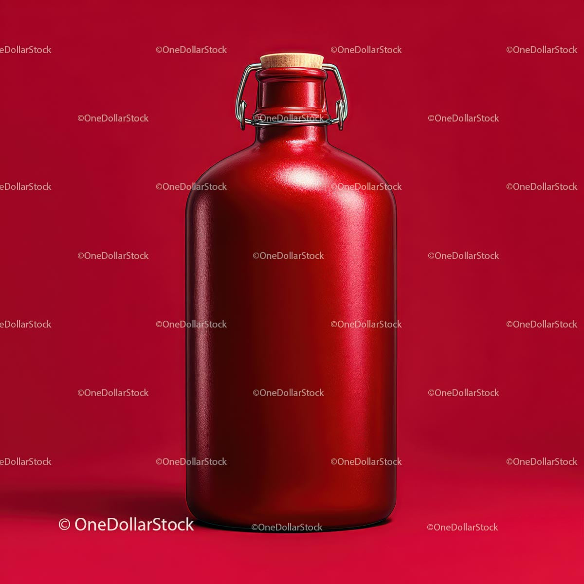 Vibrant Red Bottle with Cork Stopper in Studio Lighting