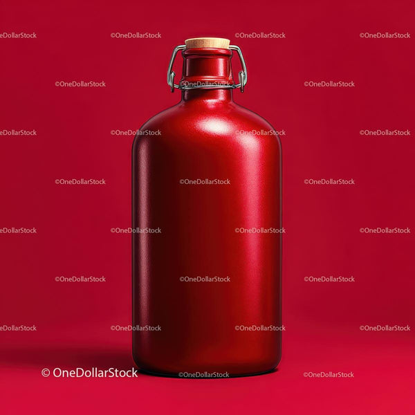 Vibrant Red Bottle with Cork Stopper in Studio Lighting JPG Mockup Image