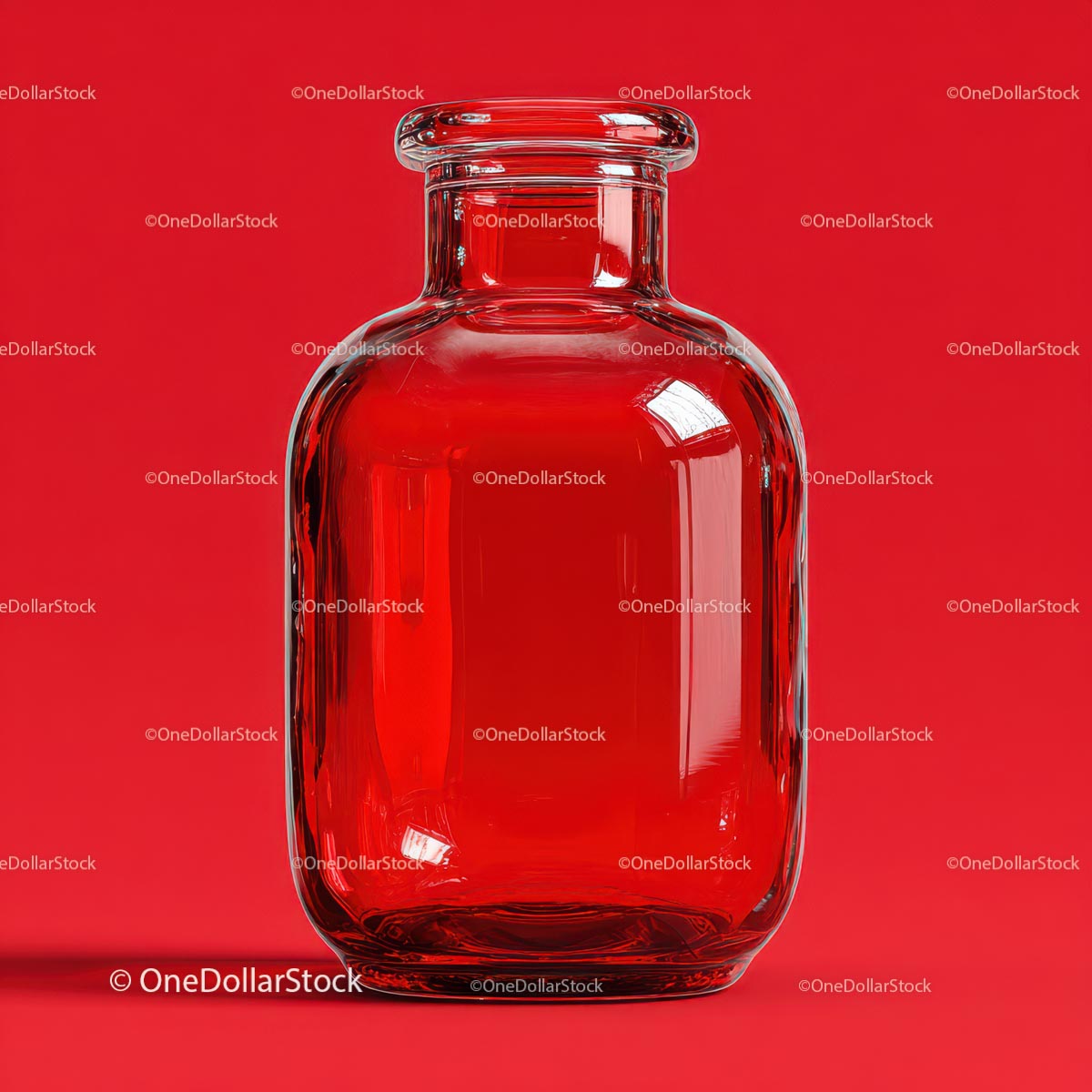 Glass Bottle Against Vivid Red Background