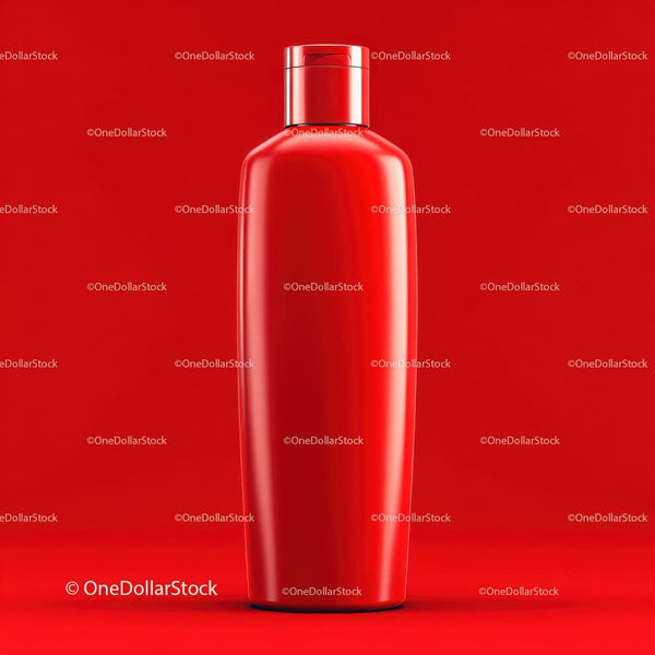 Vibrant Red Cosmetic Bottle with Minimalist Design JPG Mockup Image