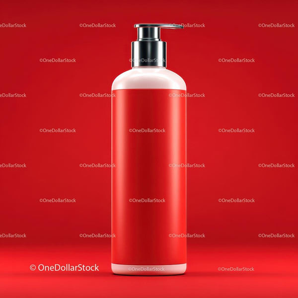 Red Pump Dispenser on Vibrant Background JPG Mockup Image