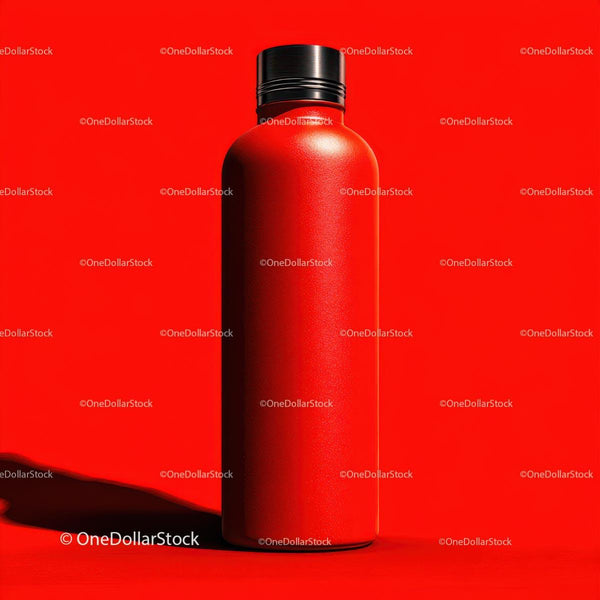 Vibrant Red Bottle on Bold Red Background JPG Mockup Image