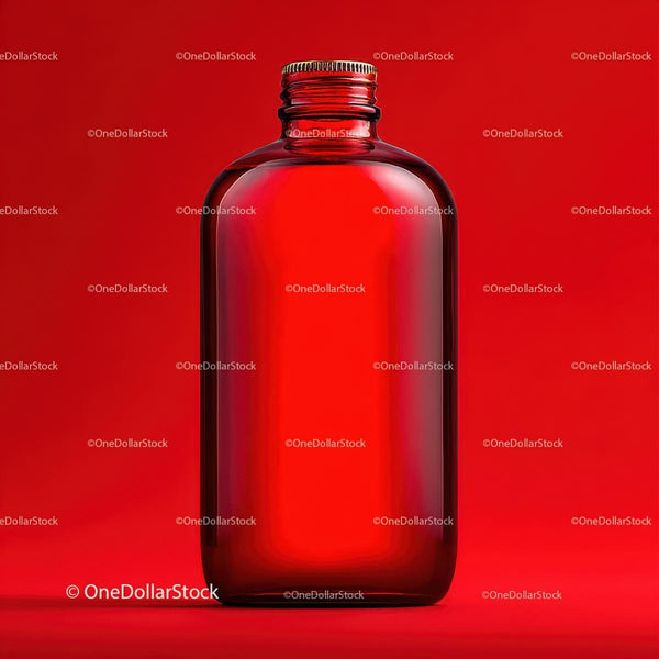 Elegant Glass Bottle on Vibrant Red Background JPG Mockup Image