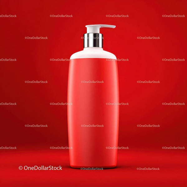 Red Pump Dispenser on Bold Red Background JPG Mockup Image
