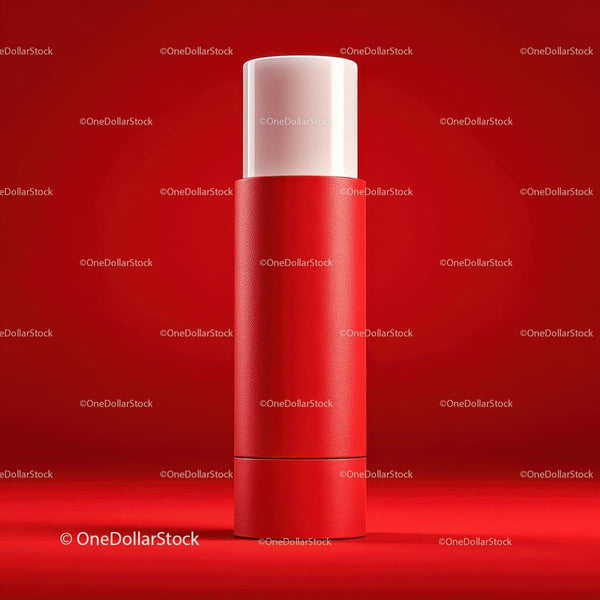 Elegant Red Lipstick on Vibrant Red Background JPG Mockup Image