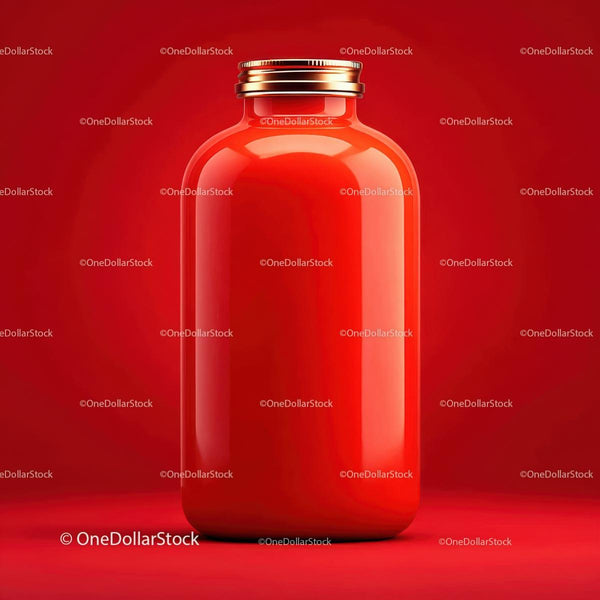 Vibrant Red Glass Bottle with Bold Background JPG Mockup Image