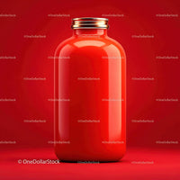 Red Bottle with Minimalist Design Against Bold Background