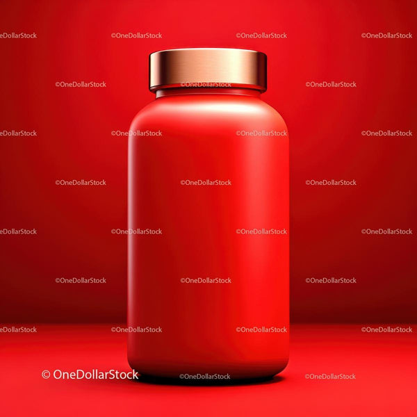 Vibrant Red Bottle with Copper Cap on Red Background JPG Mockup Image