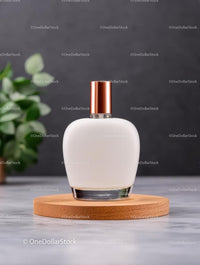 Elegant Perfume Bottle on Wooden Coaster