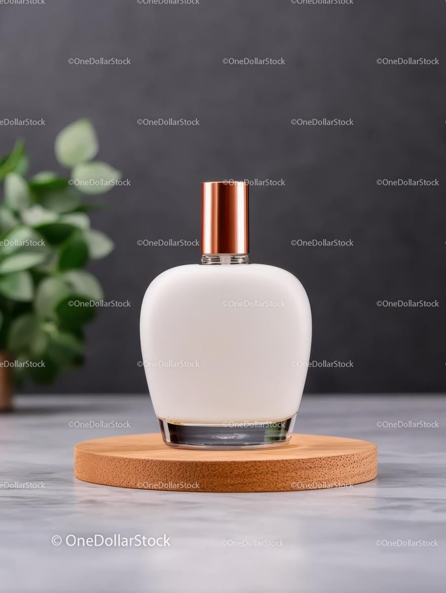 Elegant Perfume Bottle on Wooden Coaster