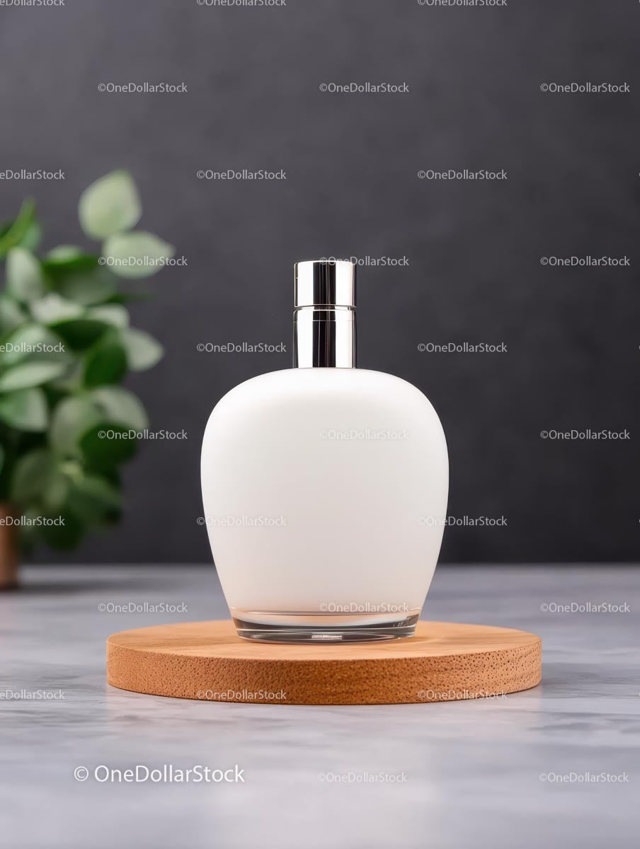 Elegant Perfume Bottle on Wooden Stand