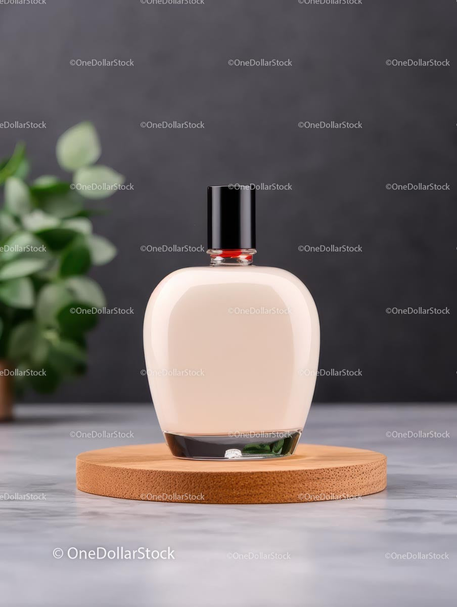Elegant Perfume Bottle on Wooden Coaster