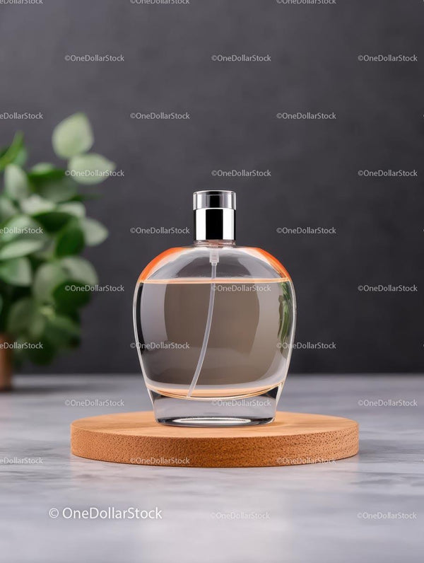 Elegancka Butelka Perfum na Drewnianym Podstawce