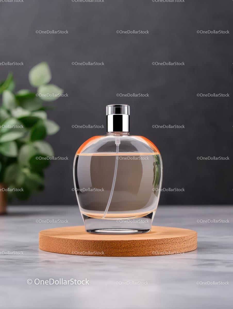 Elegant Perfume Bottle on Wooden Coaster