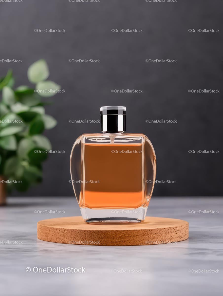 Luxurious Perfume Bottle on Wooden Coaster