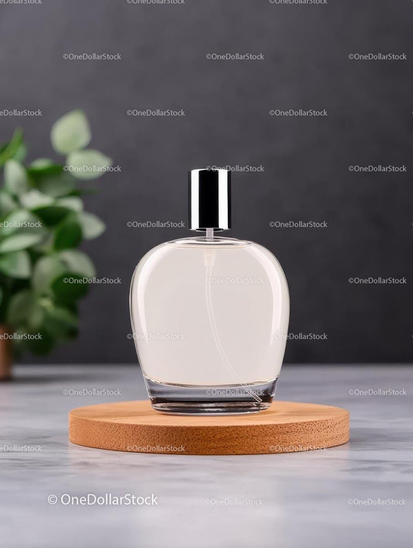 Elegancko zaprojektowana butelka perfum z drewnianą podstawą