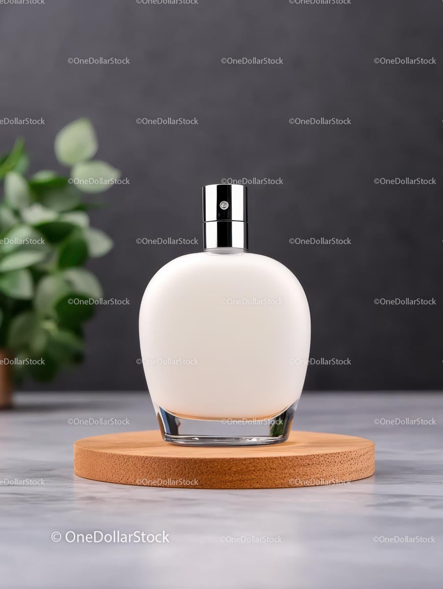 Elegant Perfume Bottle on Wooden Coaster