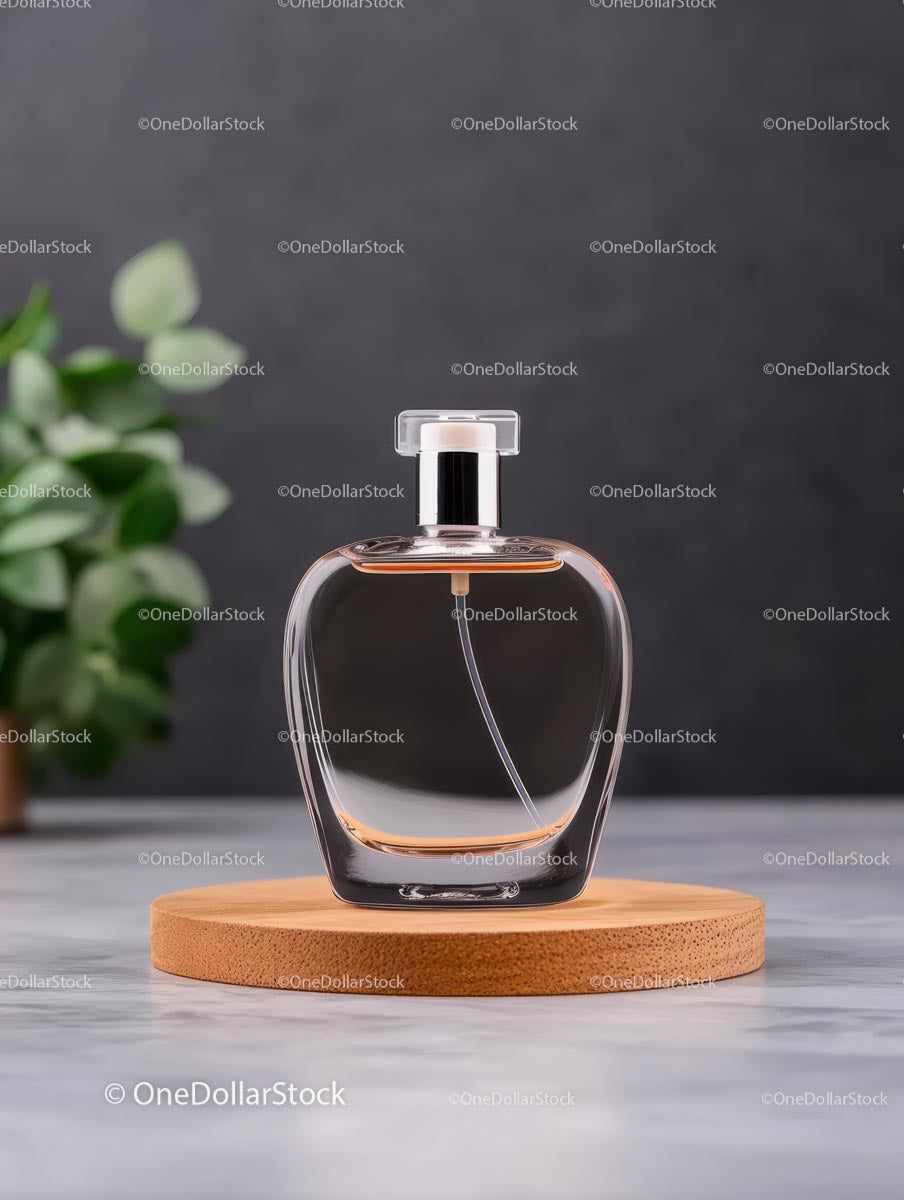 Elegant Perfume Bottle on Wooden Stand