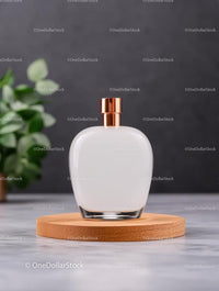 Elegant White Perfume Bottle with Gold Cap on Cork Tray