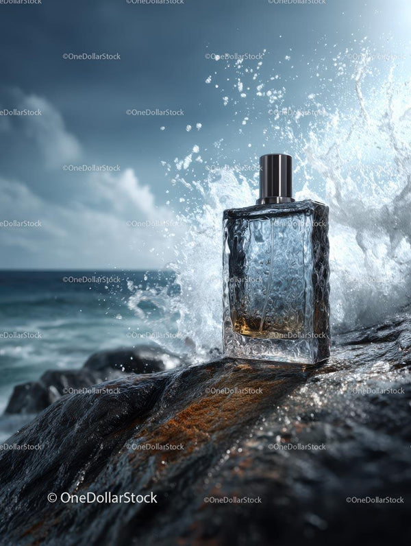 Butelka Perfum na Tle Majestatycznych Fal Oceanu