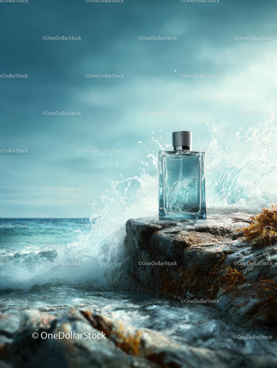 Luxury Perfume Bottle by the Ocean Waves