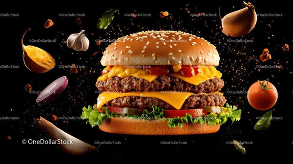 Double Cheeseburger with Fresh Ingredients and Sesame Bun