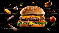 Delicious Gourmet Burger with Floating Ingredients