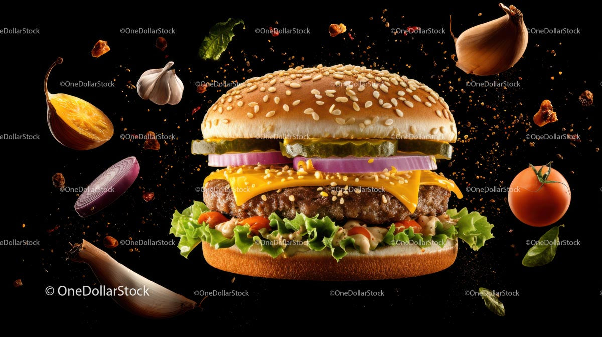 Wykwintny burger wołowo-serowy z warstwami świeżego mięsa z farmy