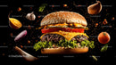 Gourmet Cheeseburger with Fresh Ingredients Floating