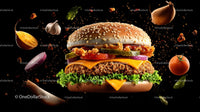 Gourmet Cheeseburger with Fresh Ingredients Floating