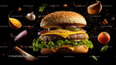 Delicious Cheeseburger with Fresh Ingredients in Motion