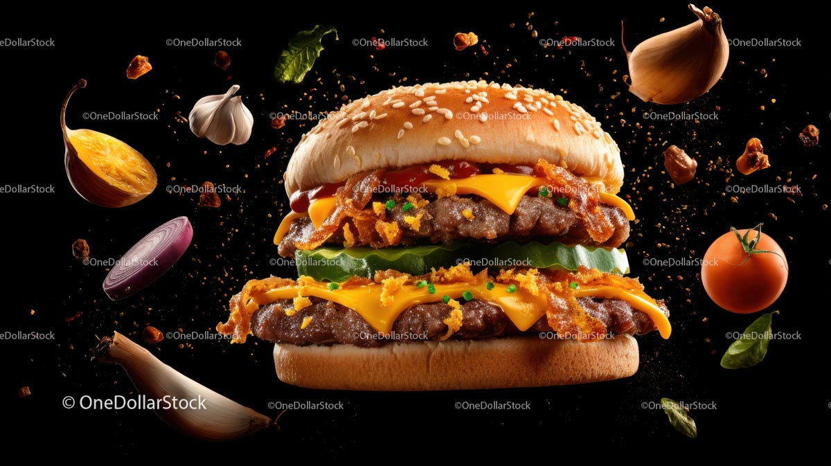 Klasyczny cheeseburger ze świeżymi, wyrazistymi dodatkami