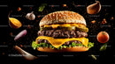Delicious Cheeseburger with Flying Ingredients