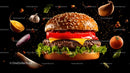 Gourmet Burger with Floating Ingredients