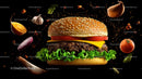 Gourmet Cheeseburger with Fresh Ingredients Floating