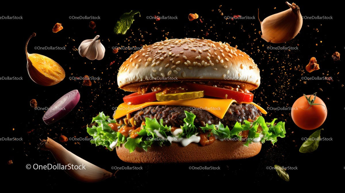 Wykwintny burger z roztopionym serem i chrupiącymi, świeżymi warzywami ogrodowymi