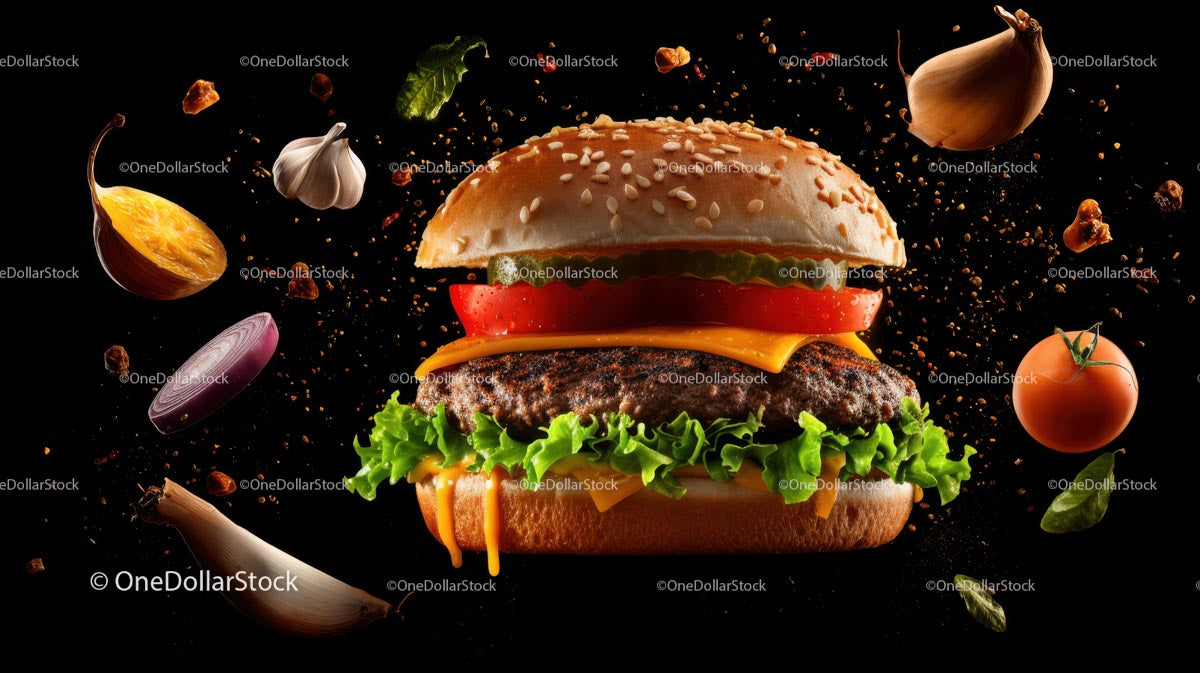 Soczysty cheeseburger gourmet z chrupiącą, świeżą dekoracją