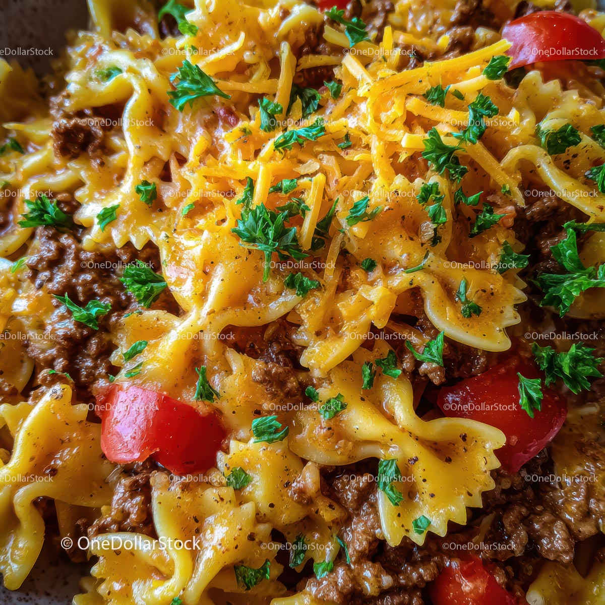 Hearty Bowtie Pasta with Cheddar and Beef