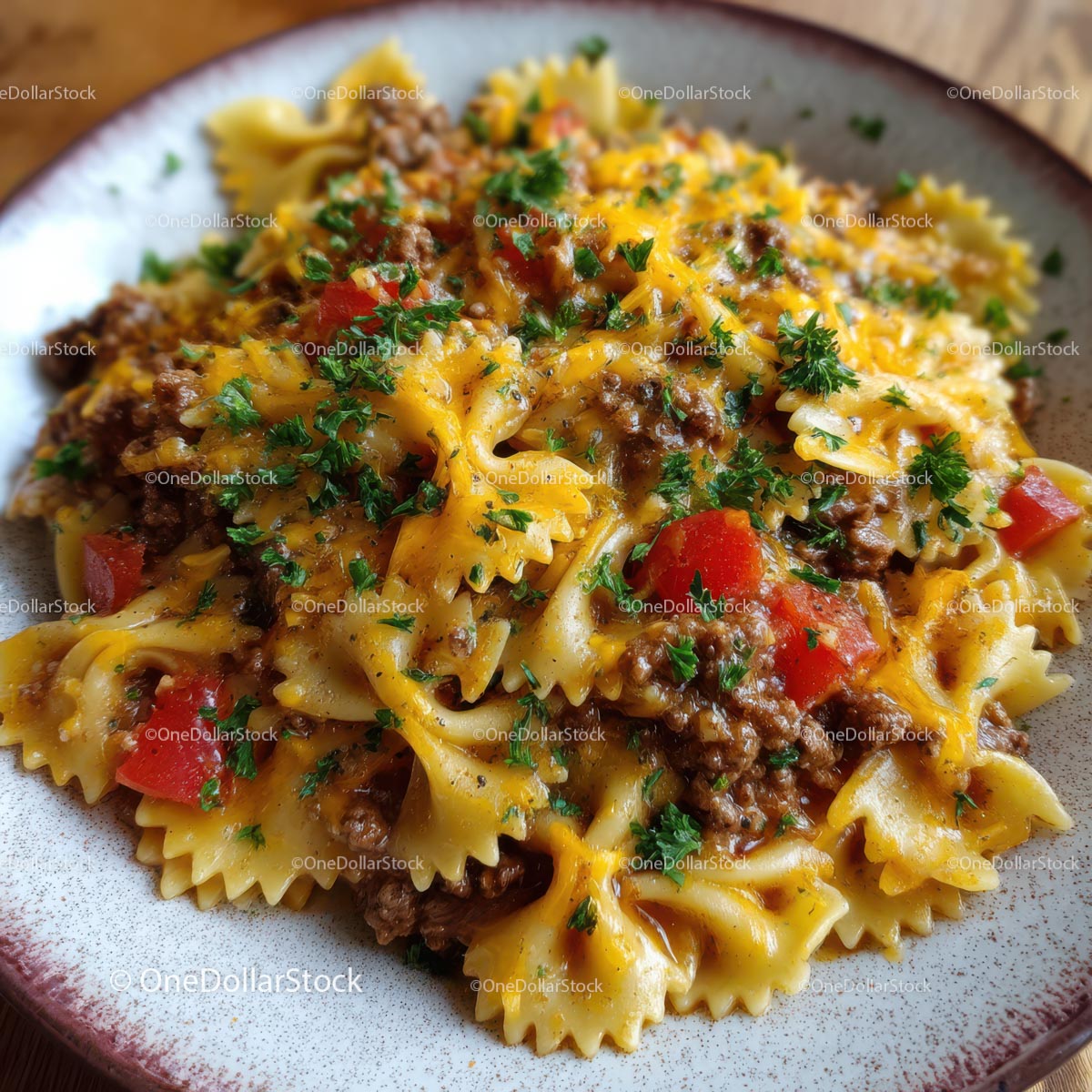Cheesy Bow Tie Pasta with Ground Beef and Herbs