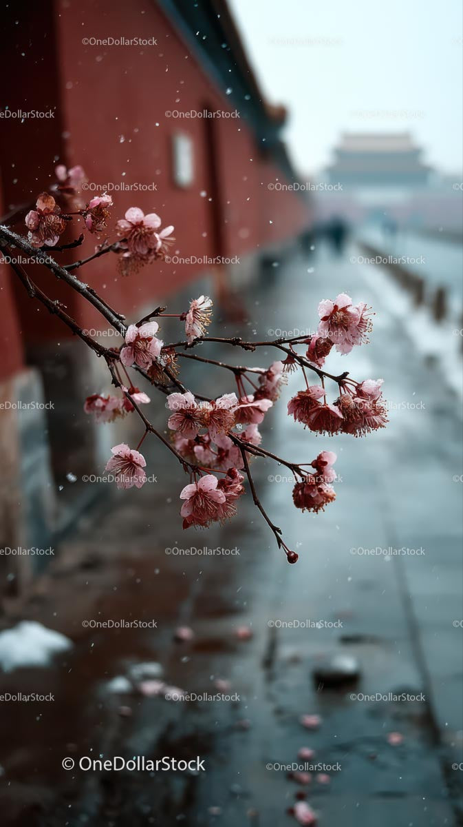 Cherry Blossoms Along a Tranquil Riverside Path in Spring
