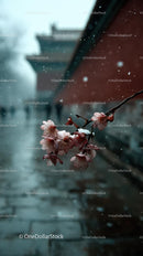 Cherry Blossoms Along a Tranquil Riverside Path in Spring