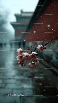 Cherry Blossoms Along a Tranquil Riverside Path in Spring