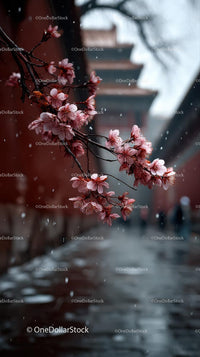 Cherry Blossoms Along a Tranquil Riverside Path in Spring